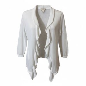 Chico’s Open Front Ruffle Cardigan 3/4 Sleeve White‎ Knit 1 M Medium 8